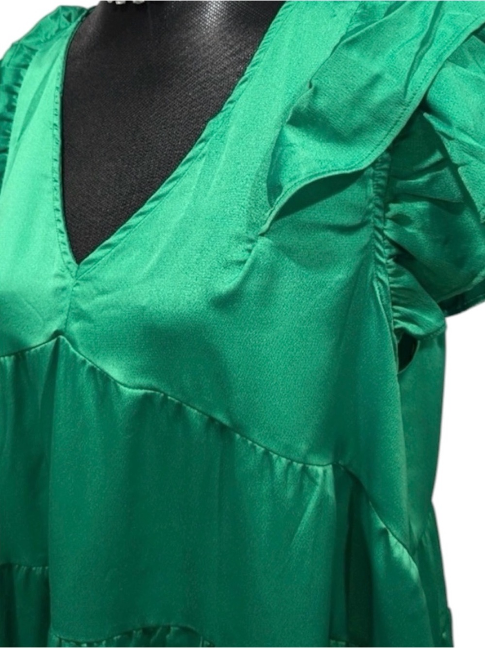 Umgee Tiered Ruffle Sleeve Babydoll Mini Dress XL Green NWT - Picture 7 of 9